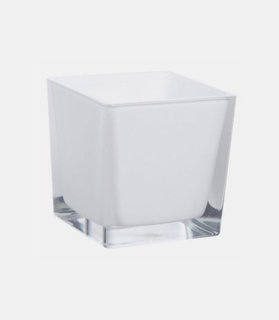 Vase verre carré cube blanc 14 cm