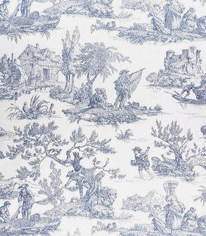 Nappe coton toile de Jouy bleu 280 x 280 cm