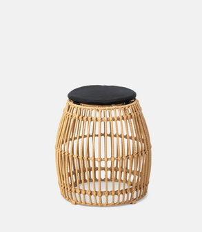 Pouf Palm Rotin + coussin noir<br> Ø 40 cm H 40 cm