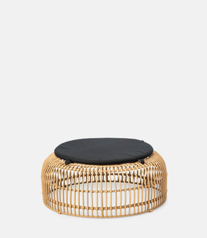 Pouf Palm Rotin XL + coussin noir<br> Ø 80 cm H 30 cm