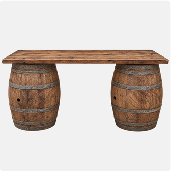 TONNEAU BAR Buffet 200 x 100 cm H 90 cm<br> rustique tonneaux + planche